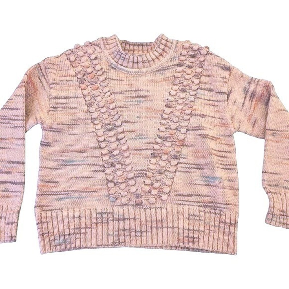 Talbots Womens Pink Orange Colorblock Bobble Knit Crewneck‎ Sweater Medium